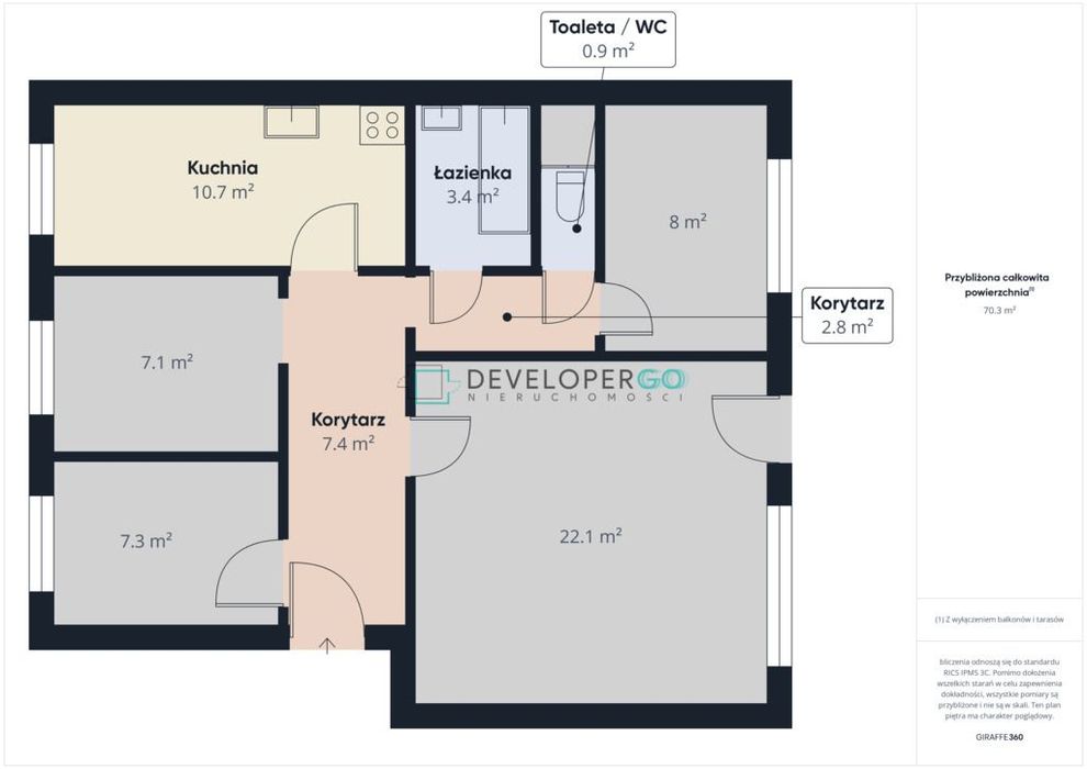 Czteropokojowe mieszkanie 69,4 m², 1 piętro