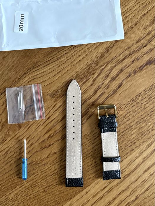 Черный кожаный ремешок для часов 20мм шкіряний ремінець на годинник