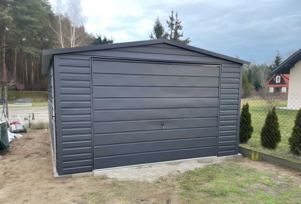 Garaż Blaszany 3.5x5 ciemny grafit MAT dwuspad brama uchylna PREMIUM
