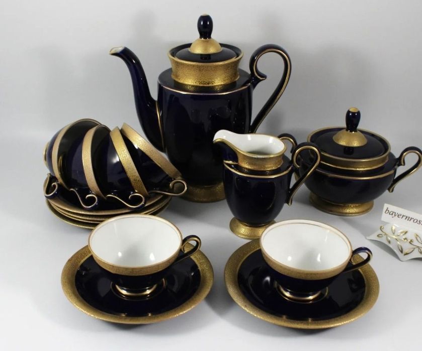 Porcelana Turyngia Serwis do Mokka Ilmenau Echt Kobalt Złocony