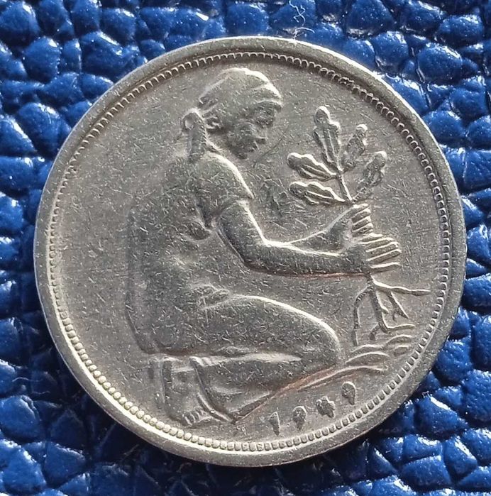 Moeda Alemã rara de 50 Pfennig 1949