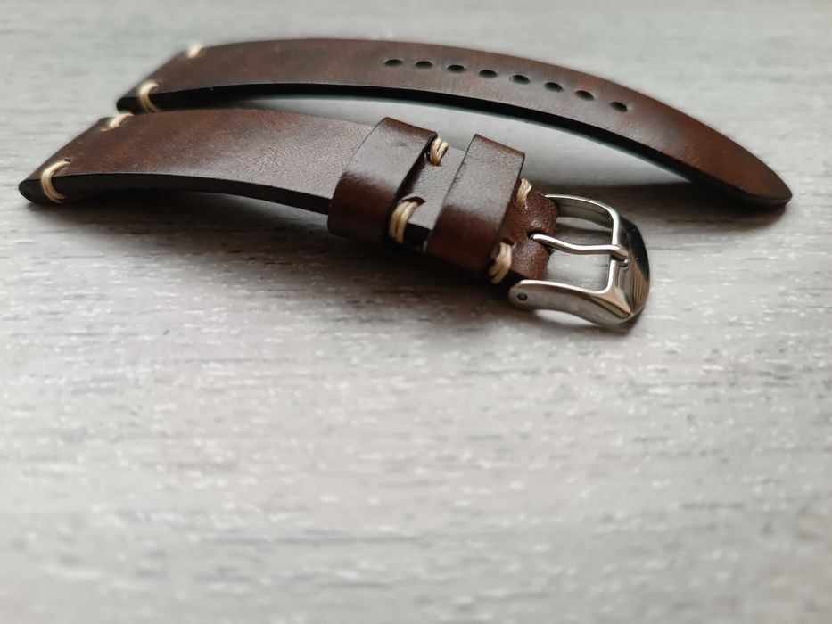 Skórzany pasek zegarka 20/18 mm brąz wenge z połyskiem