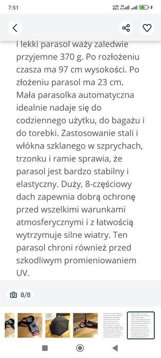 Nowa parasolka Knirps czarna 23 cm
