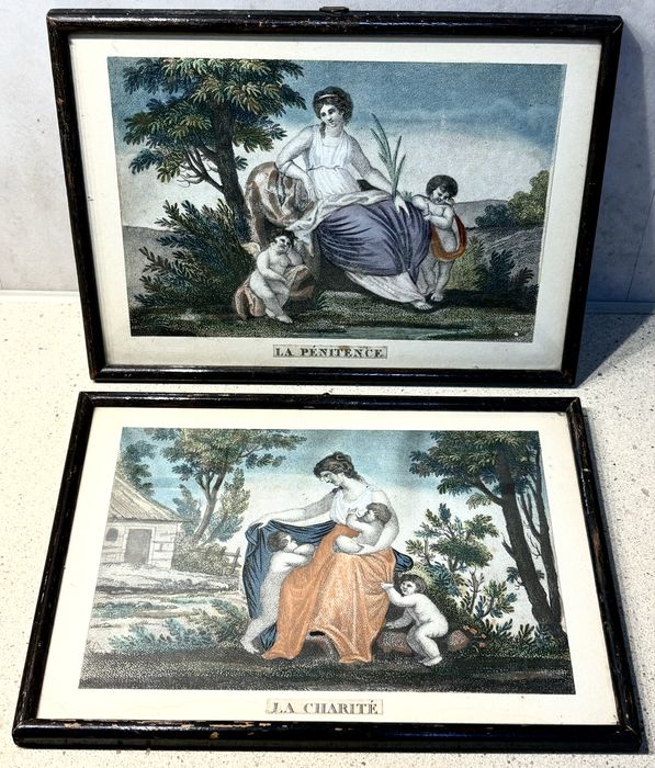 A Pair of Small, Beautiful, Antique 19th-Century French Engravings