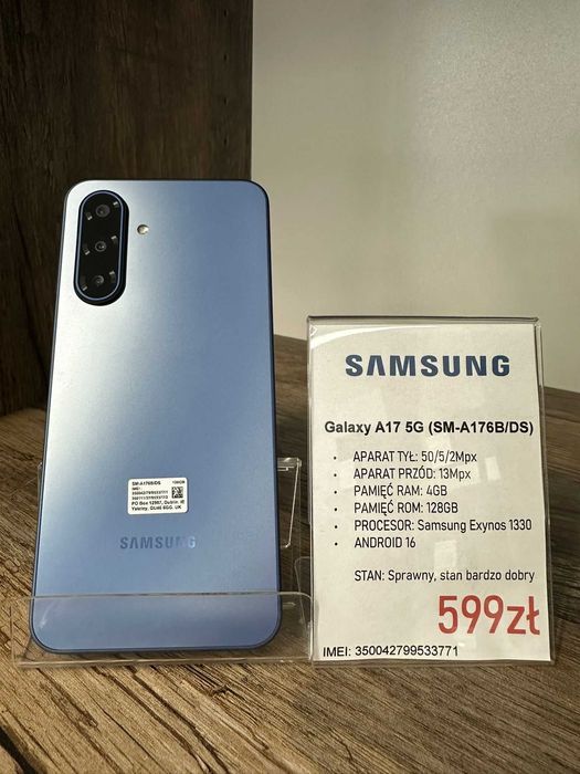 Smartfon Telefon Samsung Galaxy A17 5G (SM-A176B/DS) 4/128GB niebieski stan bdb gwarancja