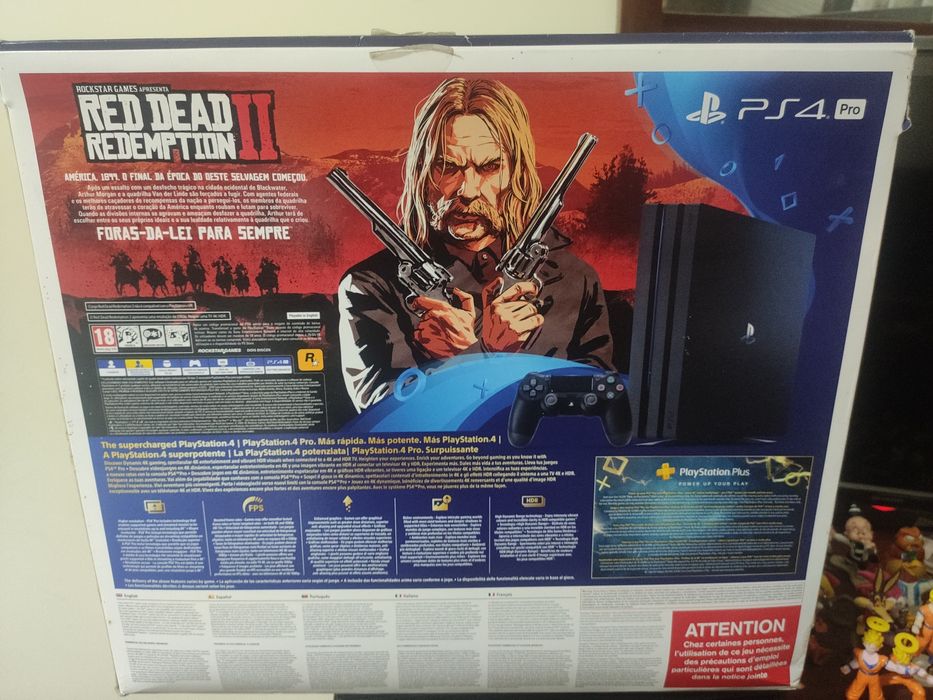 PS4 Pro 1TB 4K – Caixa Original + 2 Comandos + 3 Jogos (GTA V, RDR2)