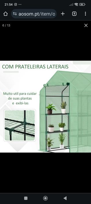 Estufa agrícola com prateleiras