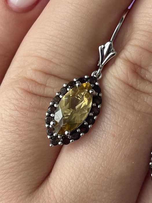 Серьги из серебра 925 пробы с цитрином и раух топазом