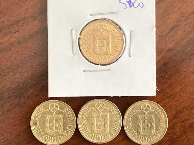 5 moedas de 5 escudos (5$00), latão níquel, 1998 e 1999