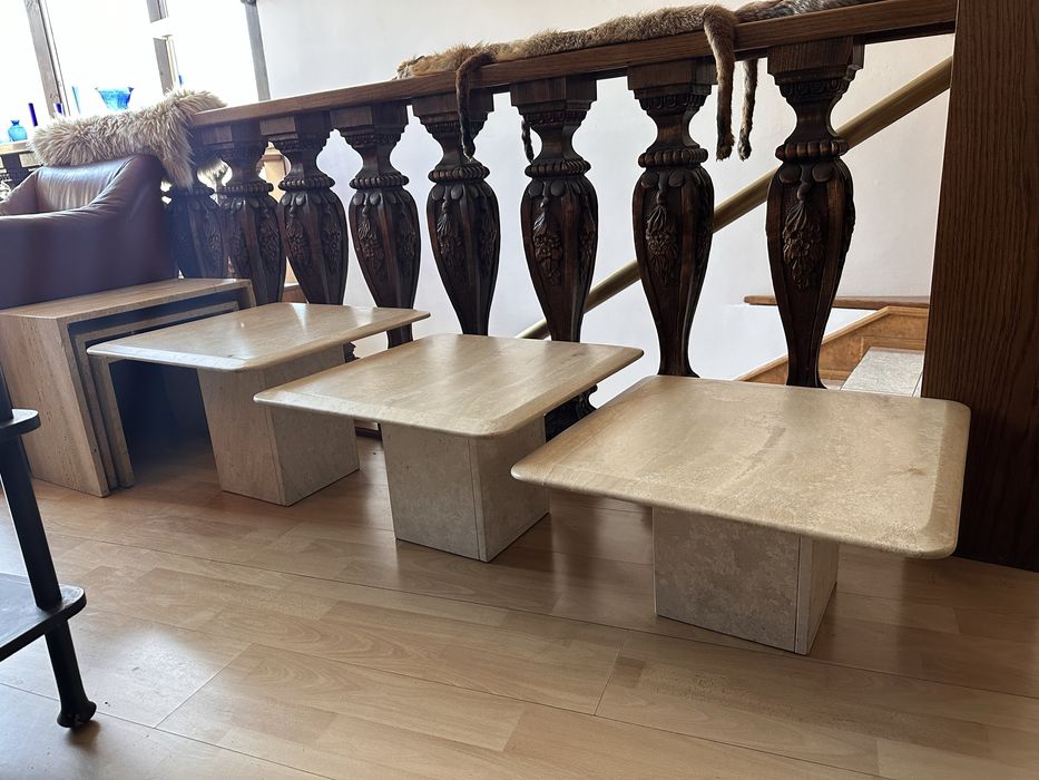 Mid century modern kpl stolików trawertynowych