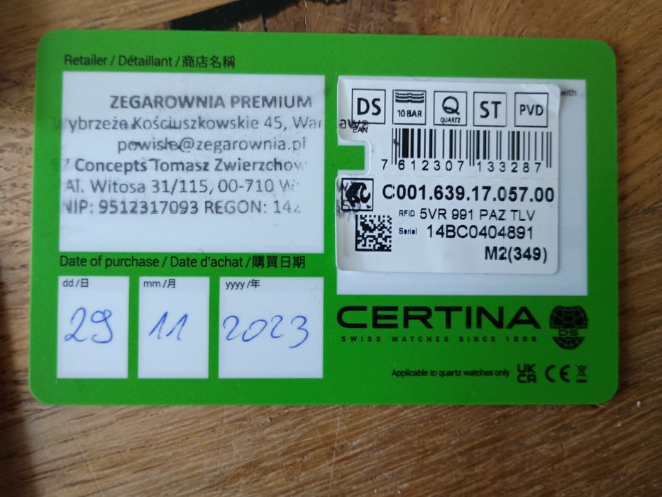 Certina DS Podium C001.639.17.057.00 NOWA unikat