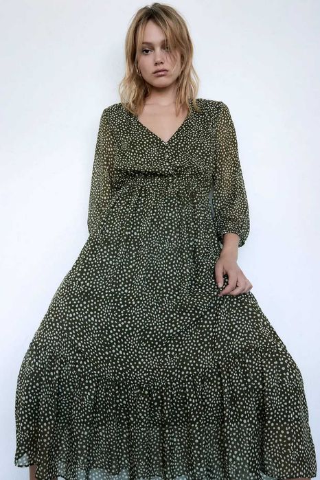 Zara Luksusowa SUKIENKA w kropki zielona S
