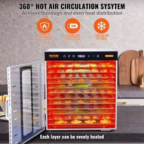 Desidratador de Alimentos em Aço Inoxidável 1000W Secagem de Frutas Secas - VEVOR - Baixa de Preço