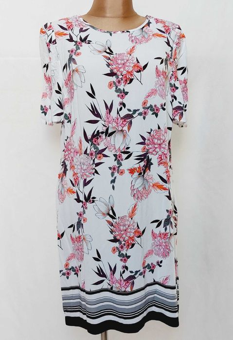Sukienka tunika 100% Wiskoza New Look 16/44 kwiaty strukturalna 42