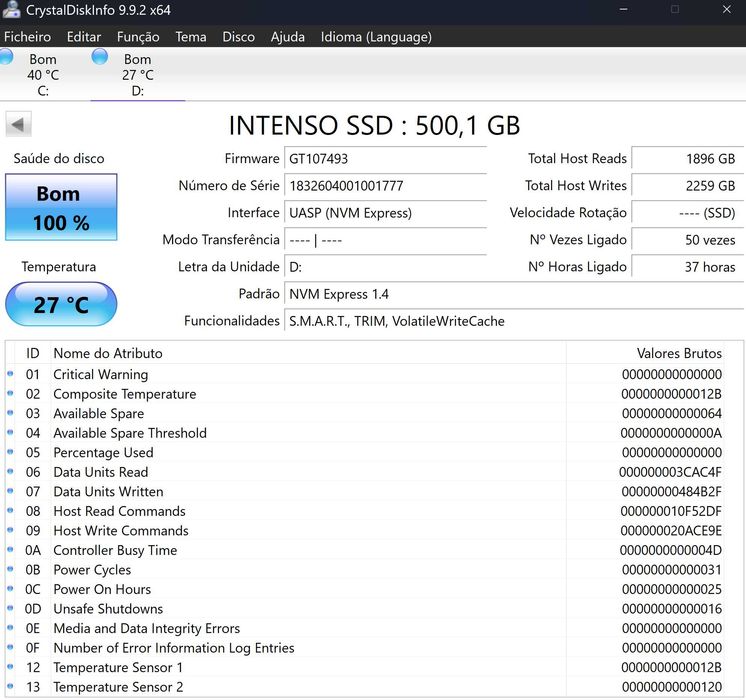 SSD NVME Intenso Premium 500GB M.2 2280 PCIE Gen 3 x 4