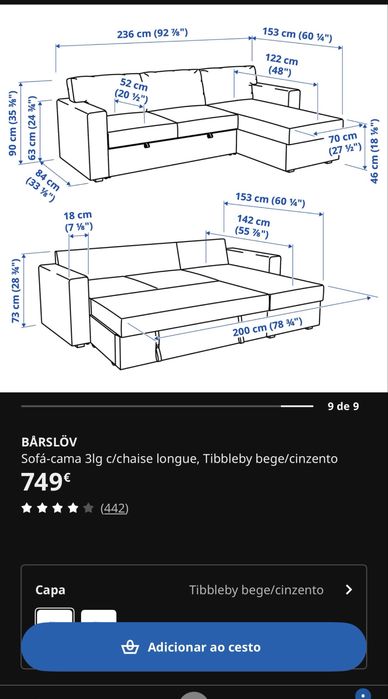 Sofá Cama com Chaise Longue – Como Novo!