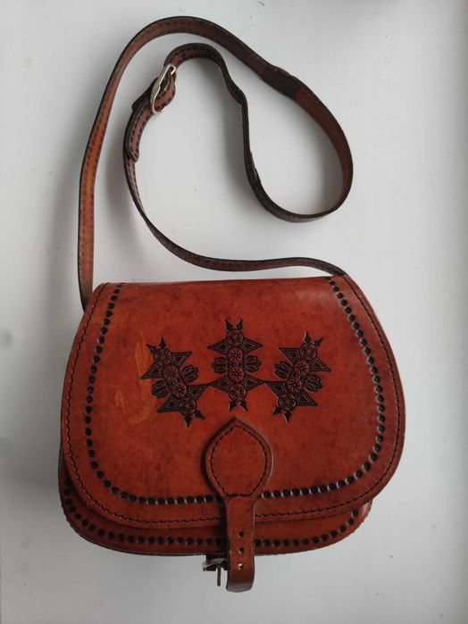 Автентична шкіряна сумка ручної роботи з тисненням (Етно-стиль)