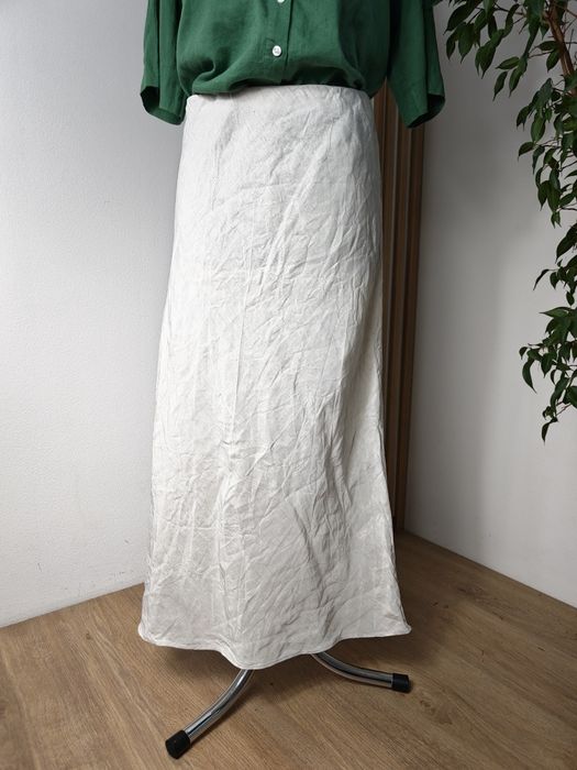 H&M spódnica maxi długa damska lniana wiskozowa kremowa rozmiar 46 xxxl