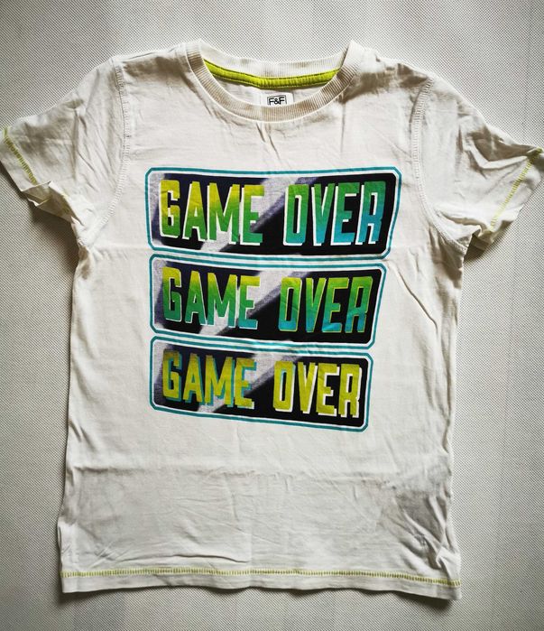 Biały T-shirt chłopięcy, F&F, 6-7 lat, 122 cm,