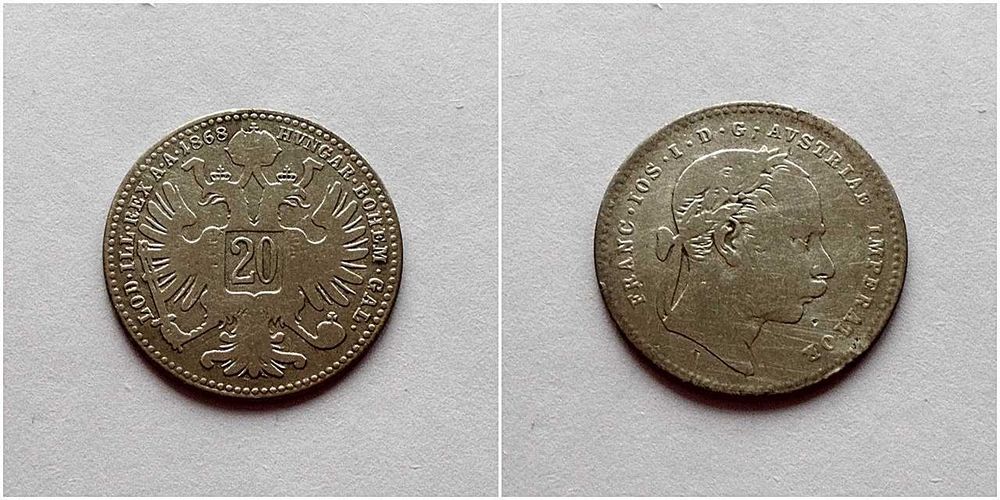 Austria 20 krajcarów 1868 r-srebro