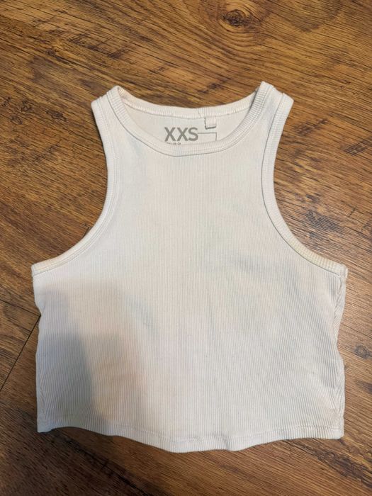 Biały top, krótki, bez rękawów, bokserka, prążkowana, XS, bawełna