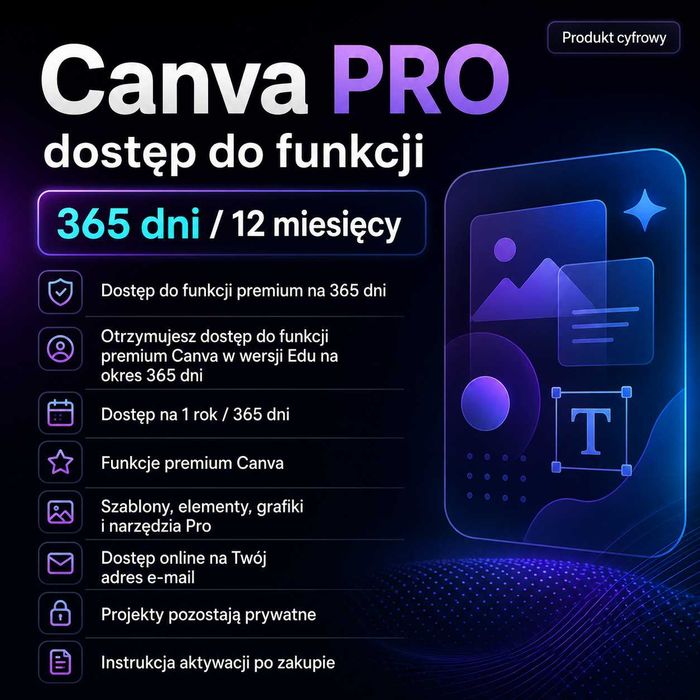 Canva PRO 365 Dni Rok Premium Funkcje Pro Dostęp Online 12 Miesięcy -