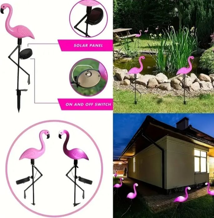 Rewelacyjne, 3 świecące flamingi na baterie słoneczne!