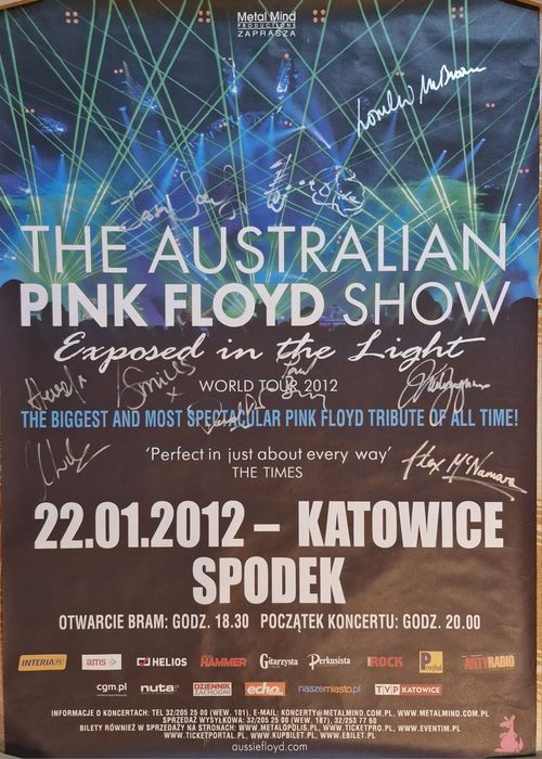 The Australian Pink Floyd Show plakat z autografami.