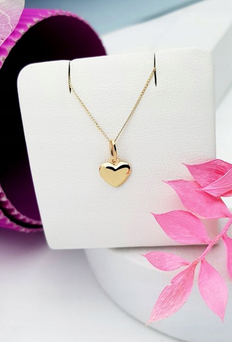 Złoty komplet  łańcuszek + kolczyki, serce, gładkie, delikatne pr 585