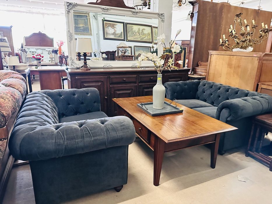 JAK NOWE :) 2 kanapy 2 osobowe chesterfield granat z grafitem  :)