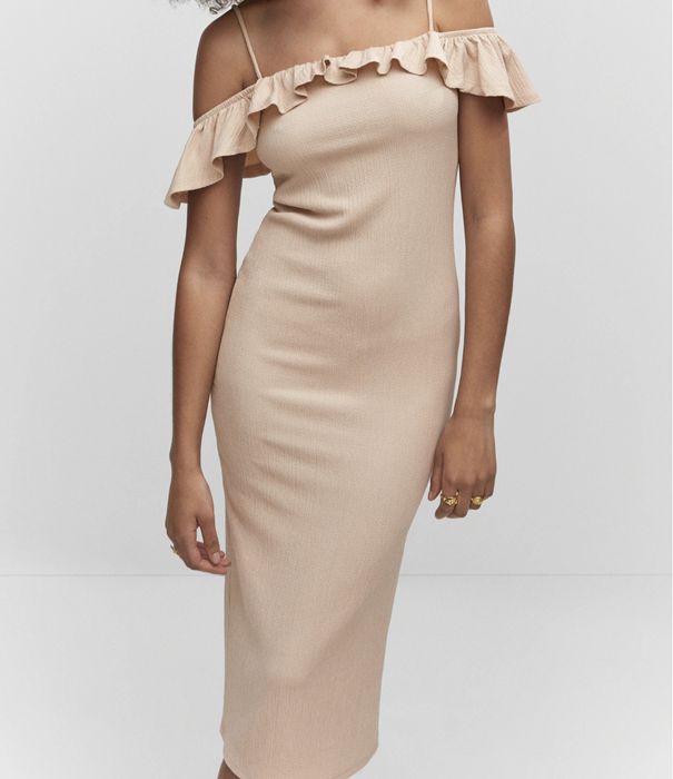 Vestido cerimónia Bege M pelo tornozelo Mango
