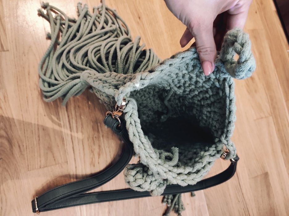 Boho bags ręcznie robione khaki torebka torba damska sznurek pleciona