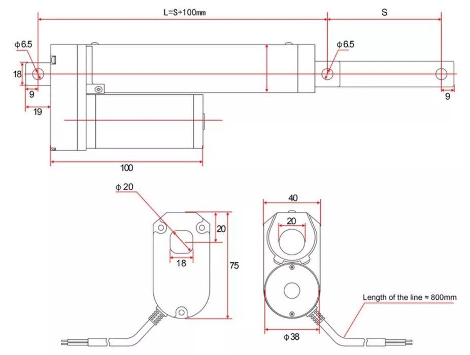 Siłownik liniowy 300 mm 24 V DC