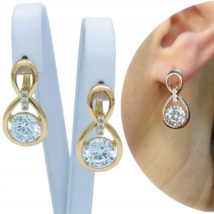 Kolczyki Brylant Koło Złote Z Cyrkoniami Wiszące Eleganckie  K1698