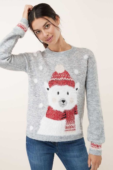 Сірий новорічний светр з ведемедиком- найкращий подарунок на Новий рік