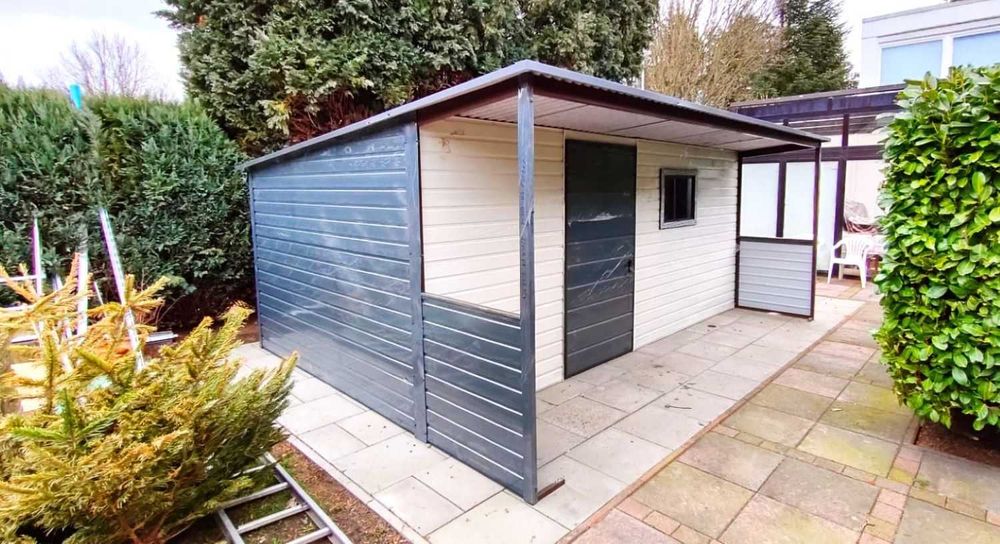 Domek ogrodowy 5×3m Zadaszenie Okno Drzwi – grafit matowy/ biały