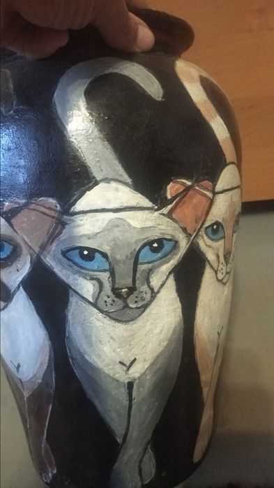 Напольная ваза Коты керамика ручная роспись