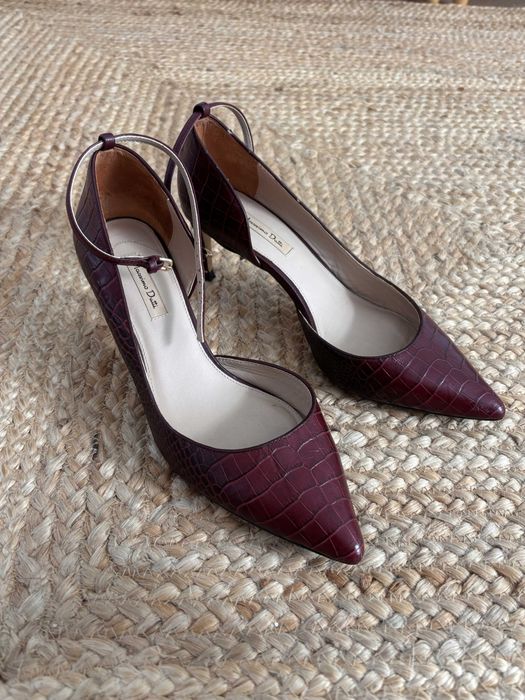 Szpilki Massimo Dutti bordowe, skóra croco, rozmiar 39 — z wadą