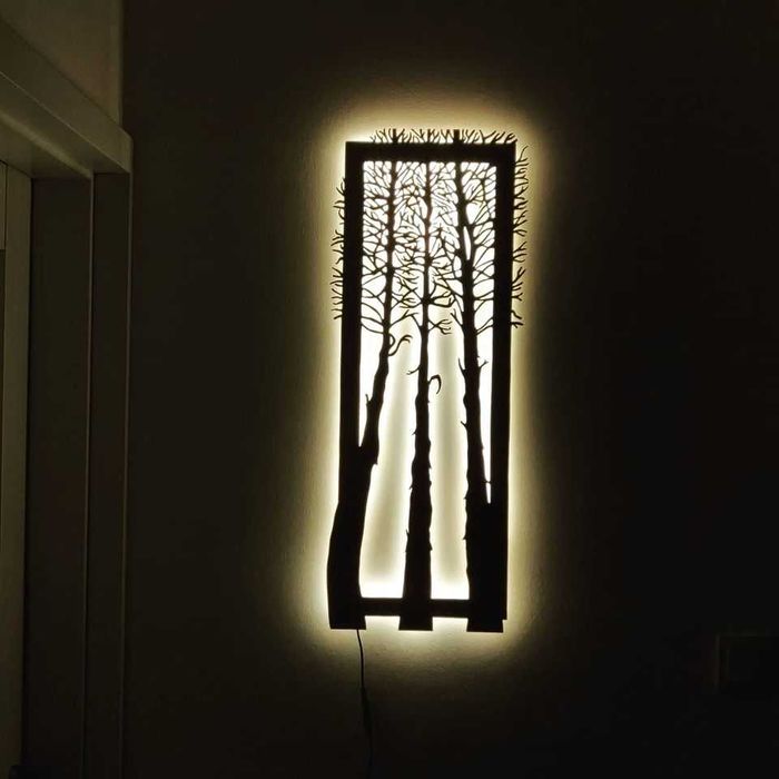 DREWNO obraz świetlny LED 3 drzewa - rekurencja Fibonacciego