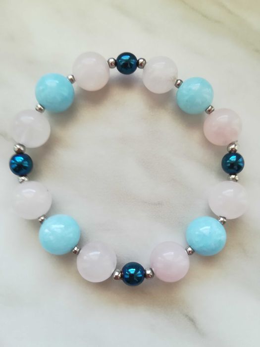 Bransoletka Kamień naturalny Kwarc Jadeit Hematyt Stal 18cm