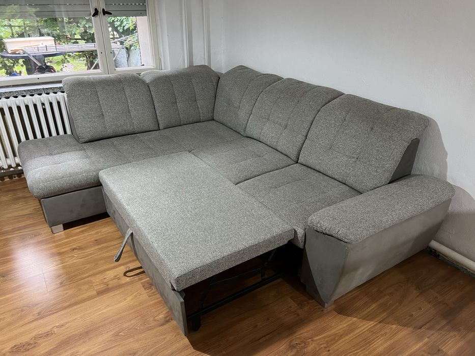 Duży Narożnik Sofa Szara z Funkcja Spania 200x250