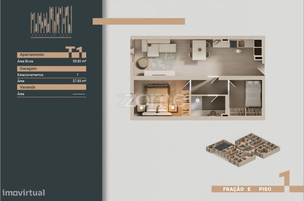 Apartamento T1 no Edifício Azul