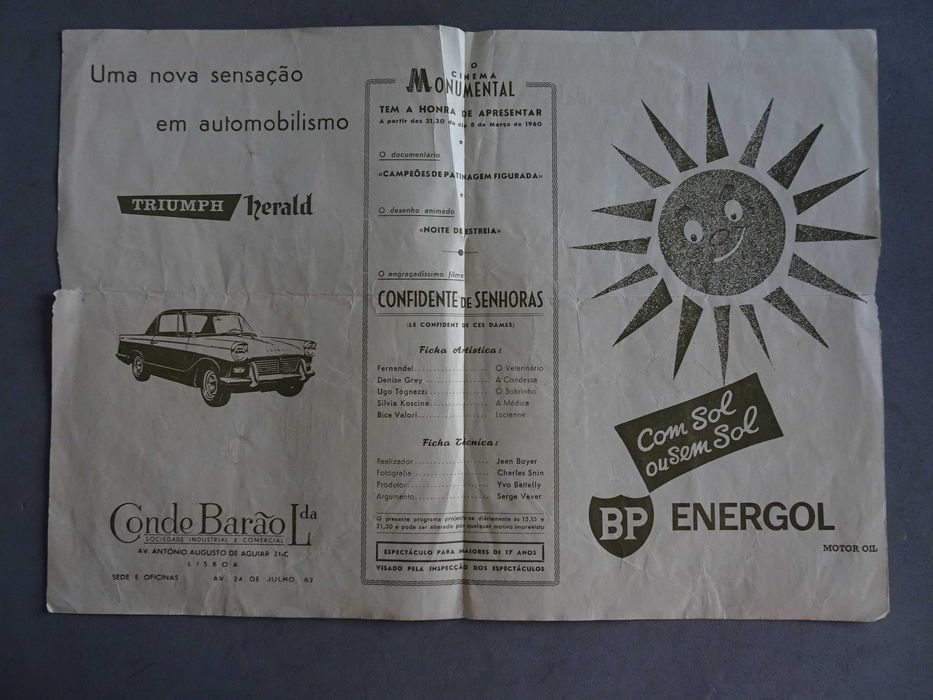 Antigo programa cinema monumental Confidente de Senhoras