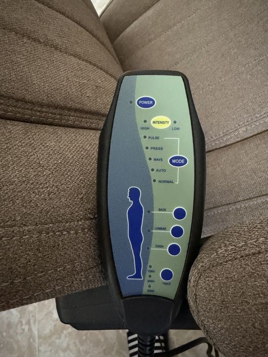 Cadeira de escritório com massagem, apoio para os pés e controle remoto, tecido com efeito linho