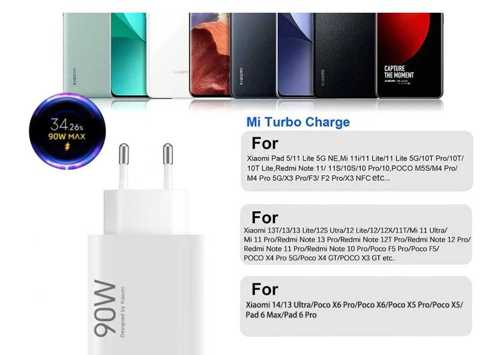 Турбо Зарядка Xiaomi 90W Блок + кабель,  MDY-15-EK Ксіомі ( 33W 120W )