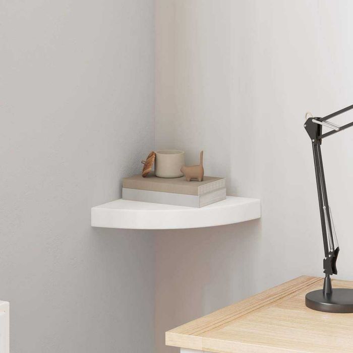 Narożna półka ścienna biała 25x25x3,8 cm MDF. VidaXL NOWA z ukrytym uchwytem montażowym. Nowoczesna i porządna