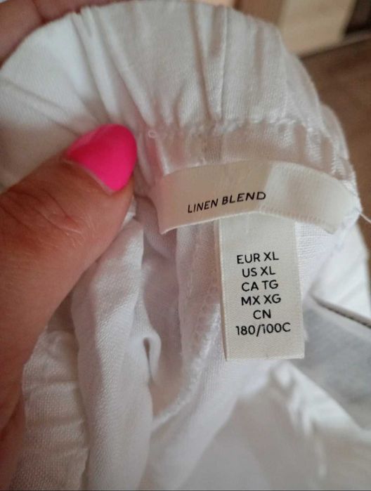 Lniane szerokie spodnie palazzo białe pas szer.48 do 58cmx2 100% len