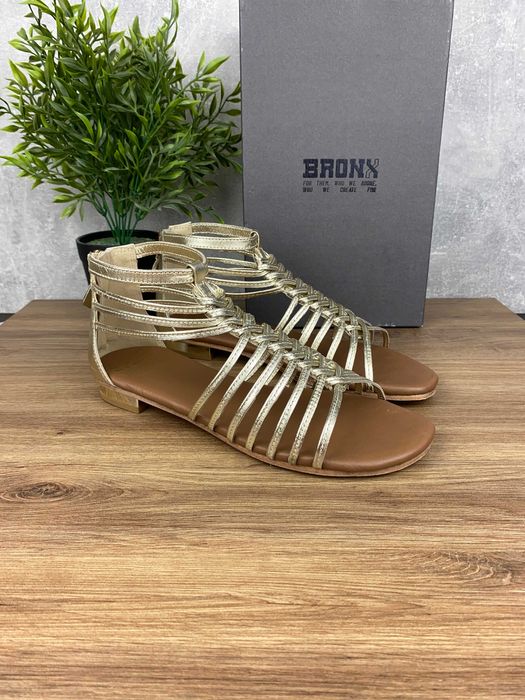 Buty damskie Bronx New Alys r. 40 - złote sandały gladiatorki skórzane