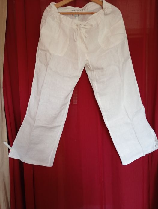 Spodnie Lniane białe 100% len, wakacje,lato, upał róż.42