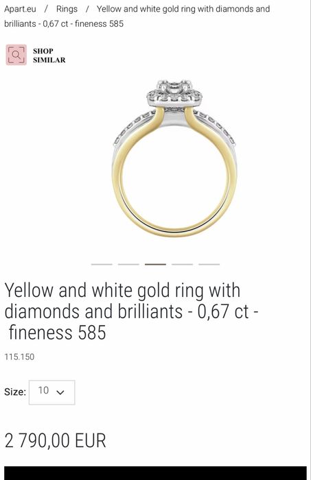 Каблучка з діамантами 0,67 ct